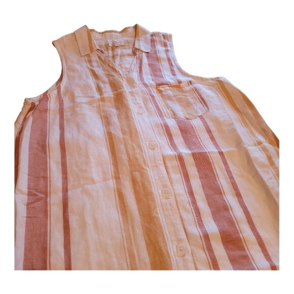 Thread & Supply Stripe Linen Dress Women's Large Orange and Cream - Picture 2 of 9